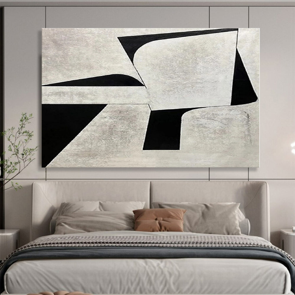 Huge Size Black and Gray Abstract Geometric Painting WB117