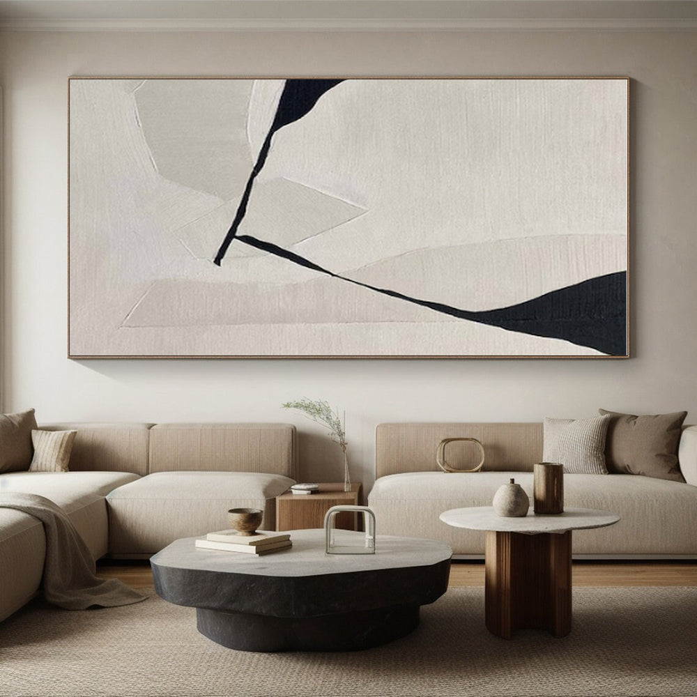 Unique Abstract Art Black and White Geometric Abstract Painting On Canvas HS795