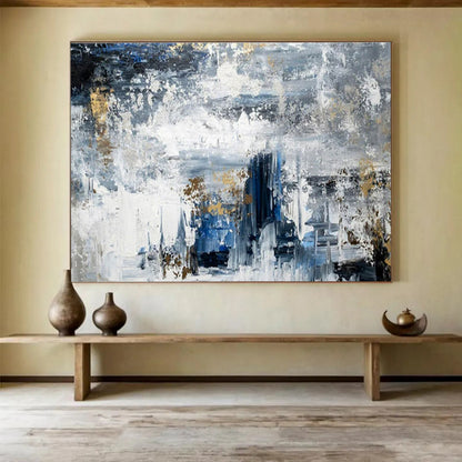 Blue, White, Gold Abstract Splash Art For Sale WB372
