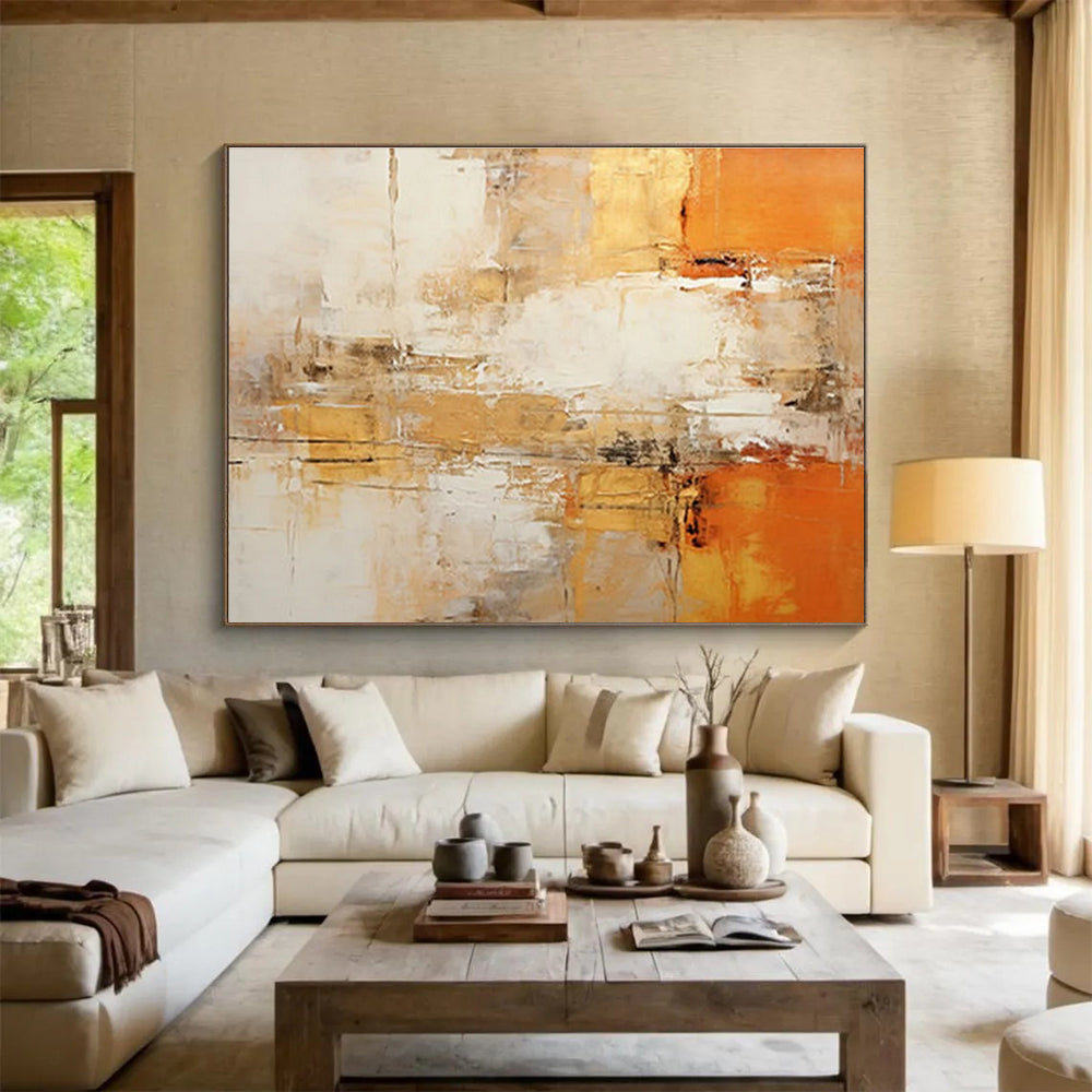 Oversized Canvas Art Multicolor Abstract Golden and Orange Painting WB210