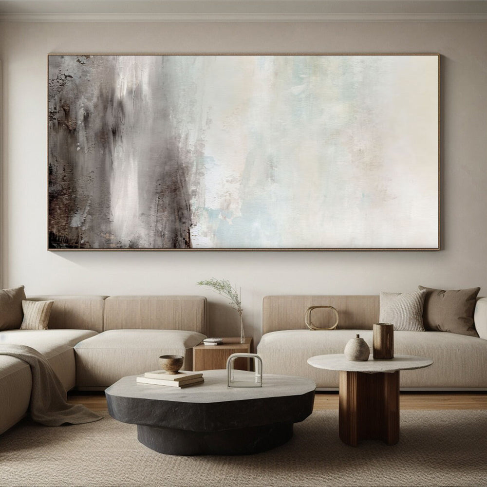 Hand-Painted Gray & Beige Textured Landscape, Large Contemporary Wall Art HS238