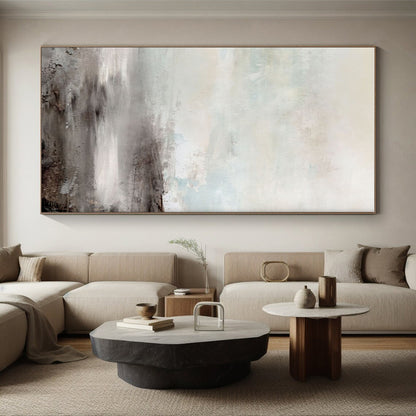 Hand-Painted Gray & Beige Textured Landscape, Large Contemporary Wall Art HS238