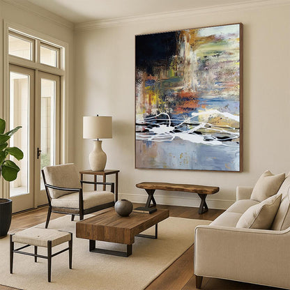 Gaint Canvas Art Multicolor Gestural Abstract, Oversized Abstract Wall Art HS414