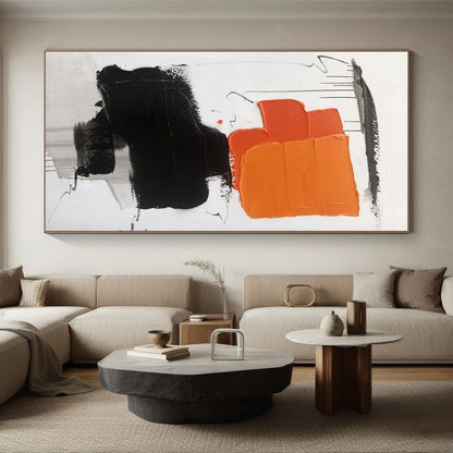 Acrylic Modern Art Paintings with Orange, Black and White Colors, Bold Abstract Theme HS464