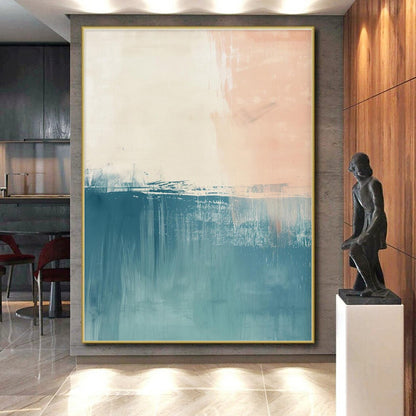 Handmade Art Teal, Beige, and Coral Textured Abstract Art HS766