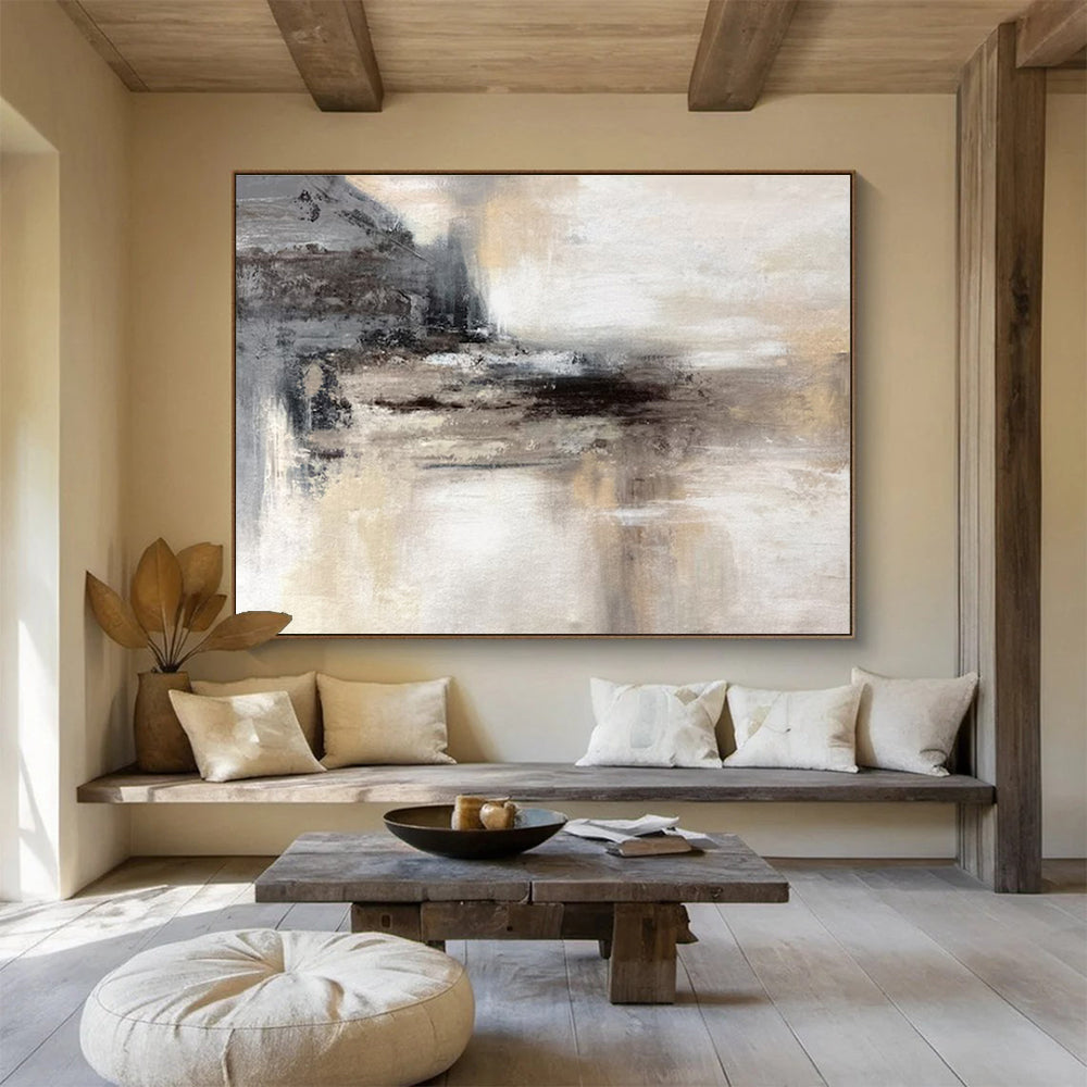 Modern Art Abstract Paintings: Neutral Tones Misty Landscape Abstract Painting WB347