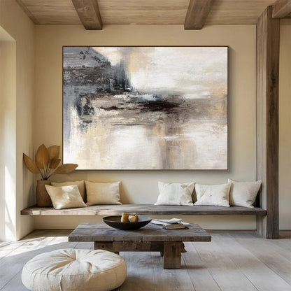 Modern Art Abstract Paintings: Neutral Tones Misty Landscape Abstract Painting WB347