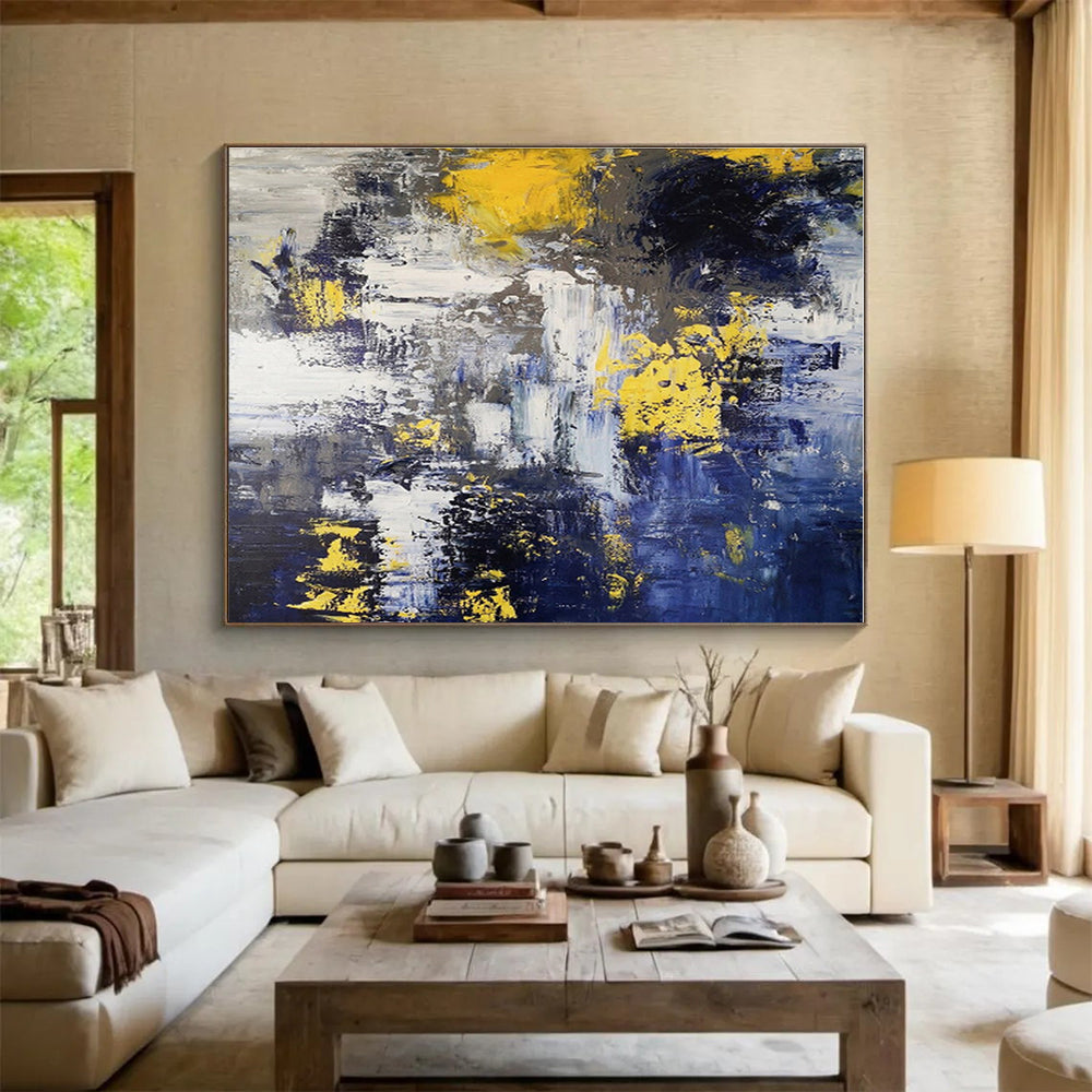 Huge Size Blue, Gray and Gold Abstract Textured Painting WB127