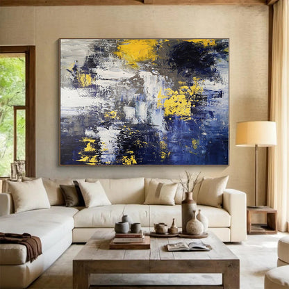 Huge Size Blue, Gray and Gold Abstract Textured Painting WB127