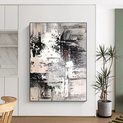 Unique Abstract Art Gray & White Textured Abstract, Large Contemporary Wall Art HS272