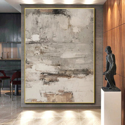 Handmade Art Gray & Brown Textured Abstract, Minimalist Canvas Art HS319