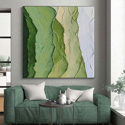 Hand-Painted Multicolor Green Abstract Textured Landscape Painting For Sale HS043