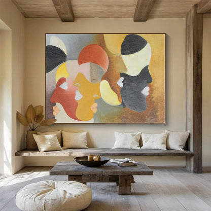 Multicolor Geometric Faces Abstract Painting, Abstract Acrylic Art WB003