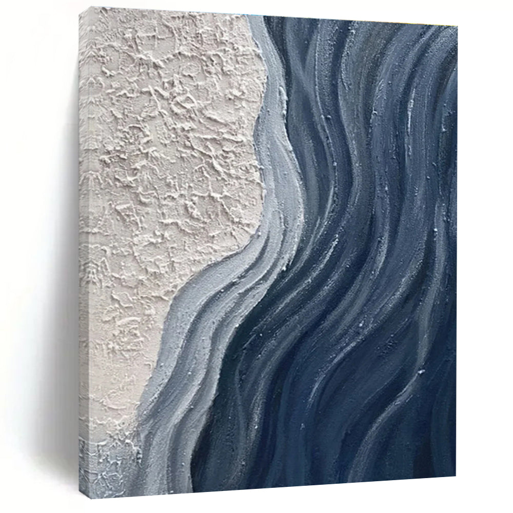 Handmade Art Beige & Navy Textured Abstract, Minimalist Canvas Art HS444