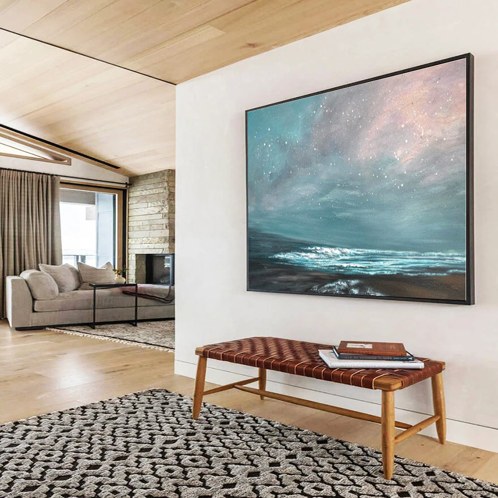 Blue, White Abstract Starry Seascape Acrylic Painting WB037