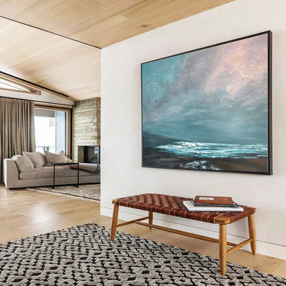 Blue, White Abstract Starry Seascape Acrylic Painting WB037