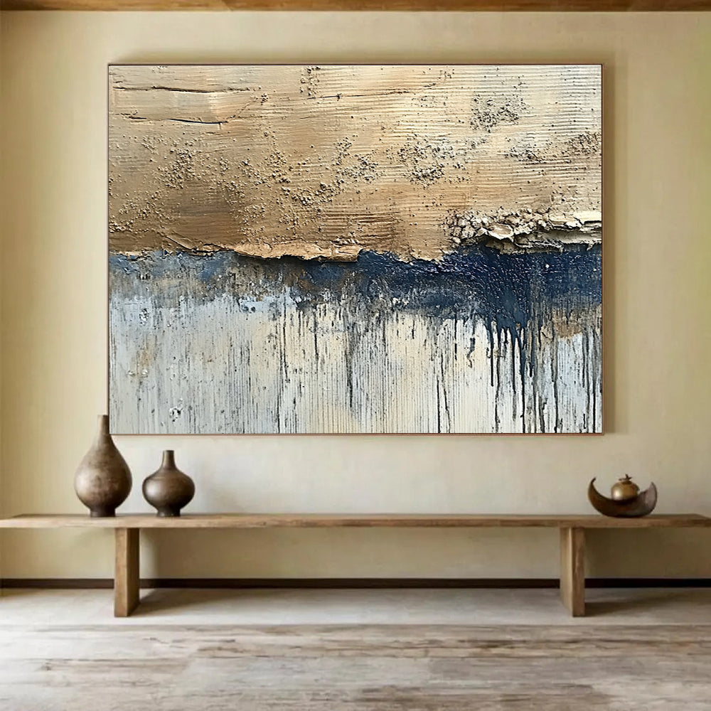 Extra Large Size Beige, Navy, and Gray Textured Abstract Art - Acrylic Painting WB281