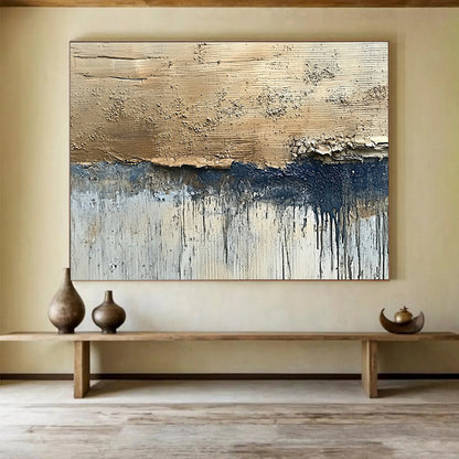 Extra Large Size Beige, Navy, and Gray Textured Abstract Art - Acrylic Painting WB281