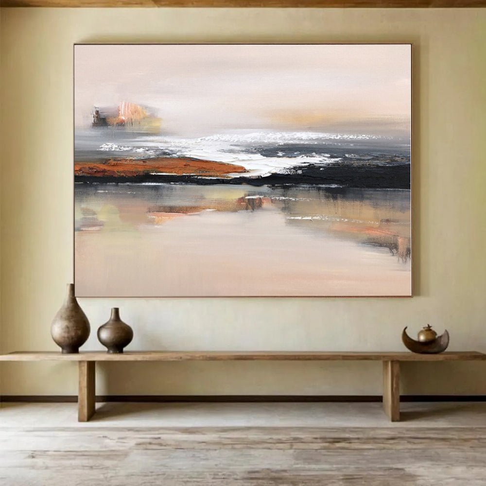 Huge Size Beige, Brown and Black Abstract Landscape Painting WB157