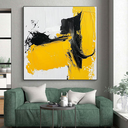 Acrylic Modern Art Paintings Yellow, Black, and White Abstract Expressive Painting For Sale HS140