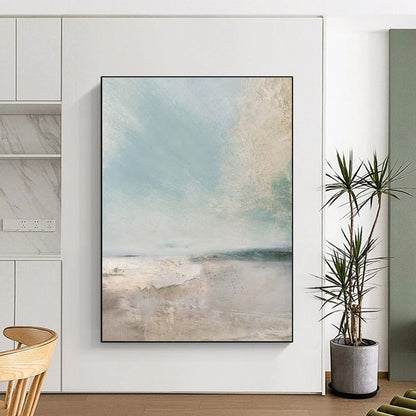 Hand Painted Art Blue, Beige, and White Textured Abstract Landscape HS710