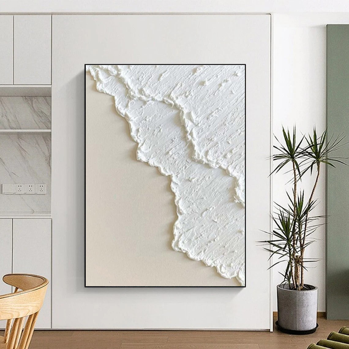 Hand-Painted White Textured Abstract, Acrylic Modern Art Painting HS337