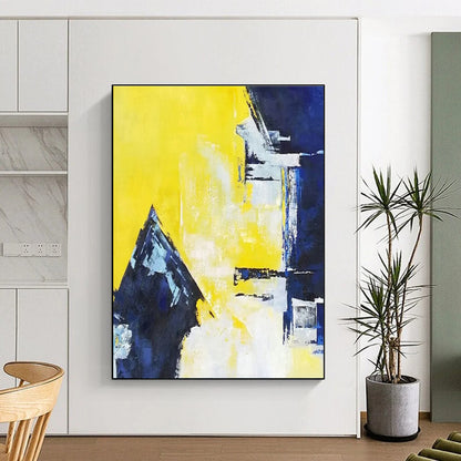 Cool Abstract Paintings Yellow, Blue, and White Geometric Abstract Painting On Canvas HS803