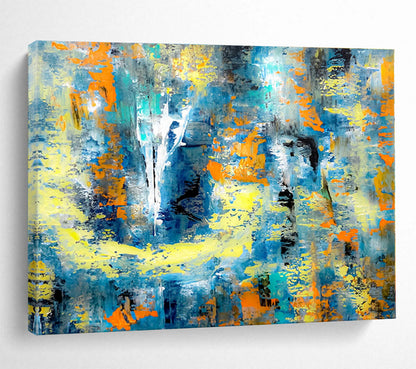 Extra Large Size Blue, Yellow, and Orange Abstract Splash Art, Abstract Acrylic Painting WB162