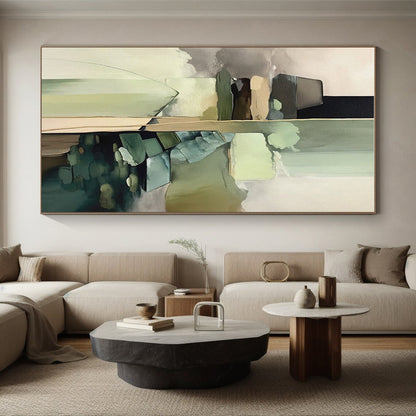 Hand Painted Art Earthy Greens and Neutrals Abstract Composition HS581