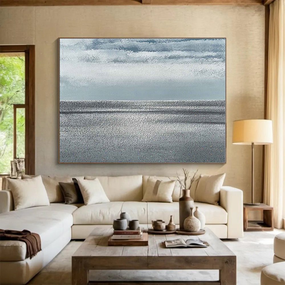 Big Size Gray and White Abstract Minimalist Landscape Painting WB129