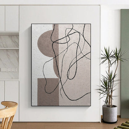 Cool Abstract Paintings Neutral Tones with Black Linear Abstract Art HS676