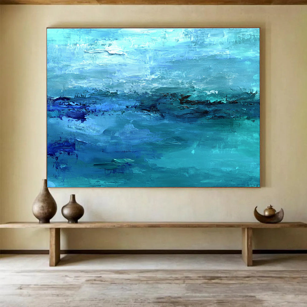 Hand Painted Art with Various Shades of Blue, Abstract Sea Theme Artwork WB313