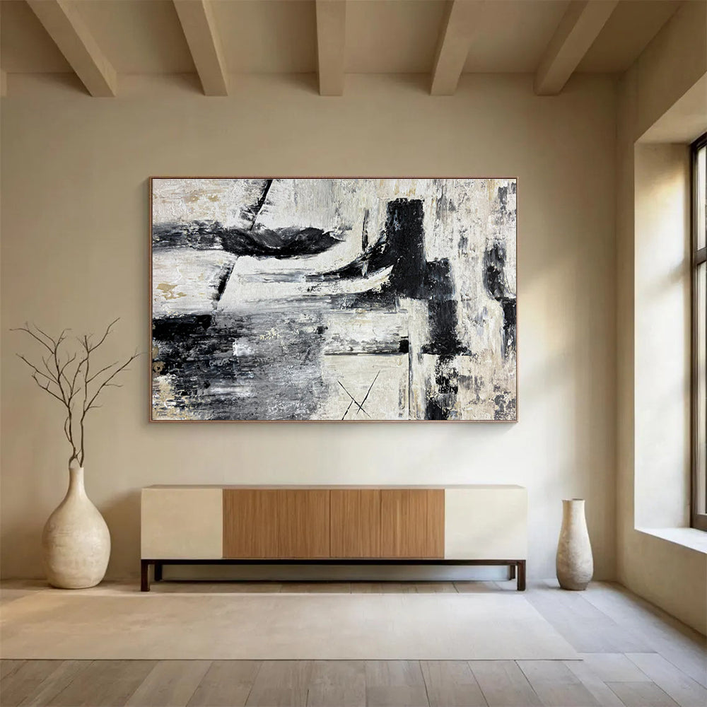 Gray, Black, Beige Abstract Textured Art For Sale WB393