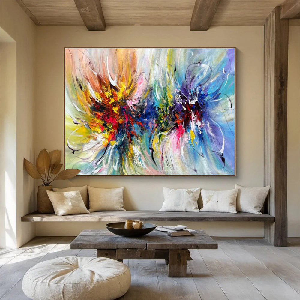 Contemporary Abstract Art: Multicolor Explosive Floral Abstract Painting WB344