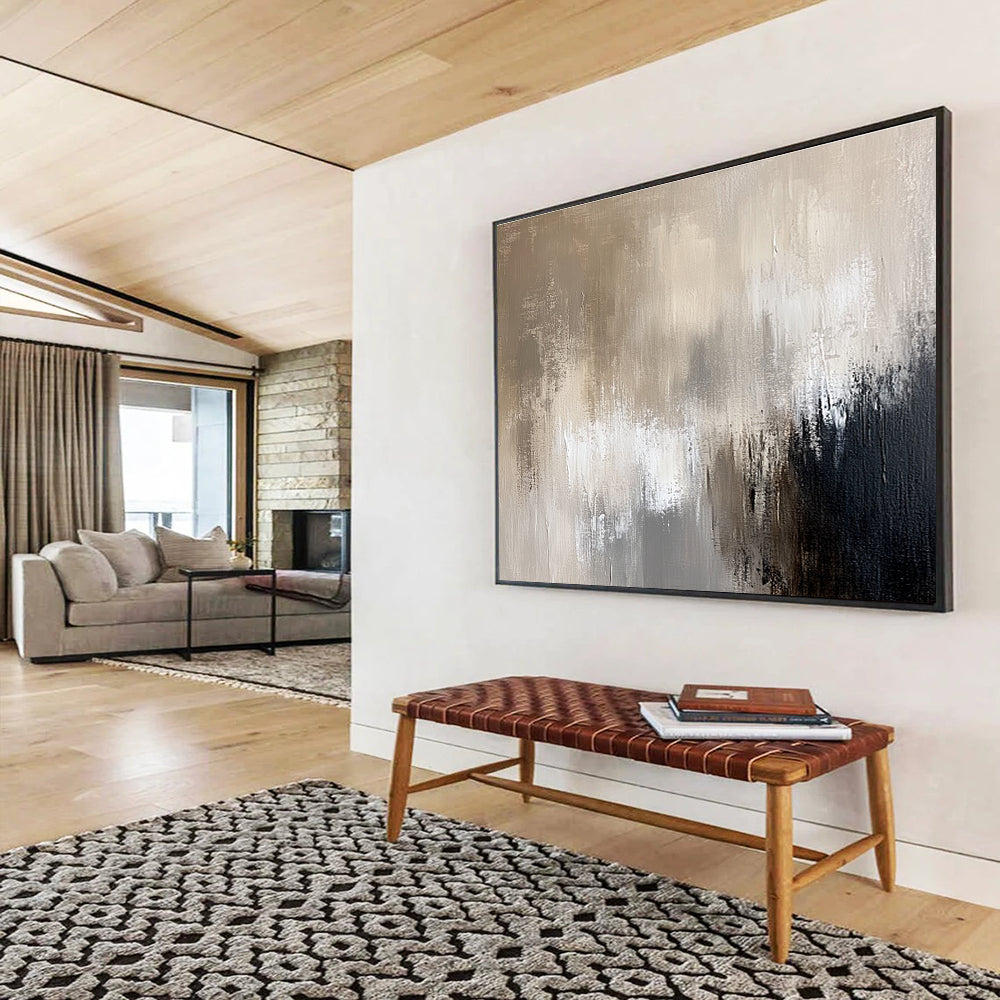 Big Size Beige, Gray, and Black Abstract Textured Art - Acrylic Painting WB300