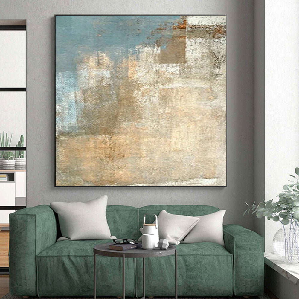 Handmade Art with Teal, White and Beige Colors, Abstract Coastal Theme HS499