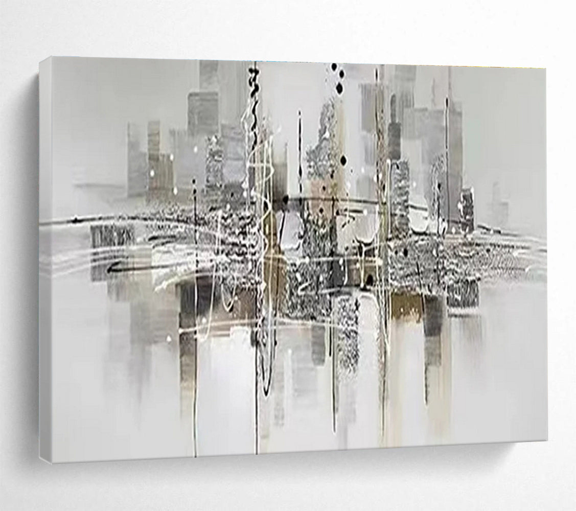 Contemporary Abstract Art: Monochromatic Cityscape Abstract Painting WB351