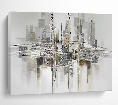 Contemporary Abstract Art: Monochromatic Cityscape Abstract Painting WB351