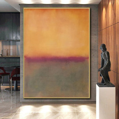 Hand-Painted Orange and Gray Abstract Color Field Painting For Sale HS101