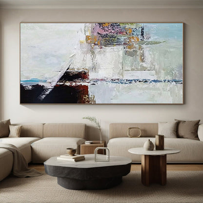 Unique Abstract Art White, Black & Pastel Multilayered, Acrylic Modern Art Painting HS214