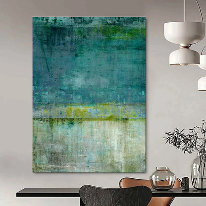 Teal, Green, and Beige Abstract Textured Painting For Sale WS513