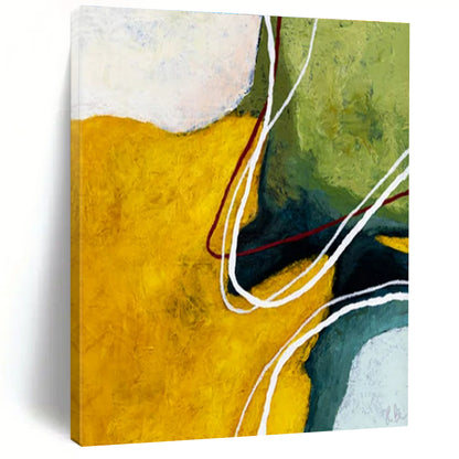 Acrylic Modern Art Paintings Yellow, Green, and White Dynamic Abstract Painting On Canvas HS822