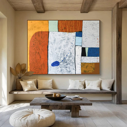 Orange, Blue, White Abstract Geometric Art For Sale WB414