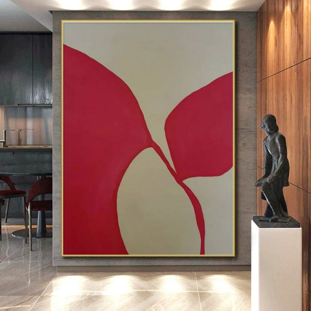 Handmade Art Red and Beige Floral Abstract Art HS645