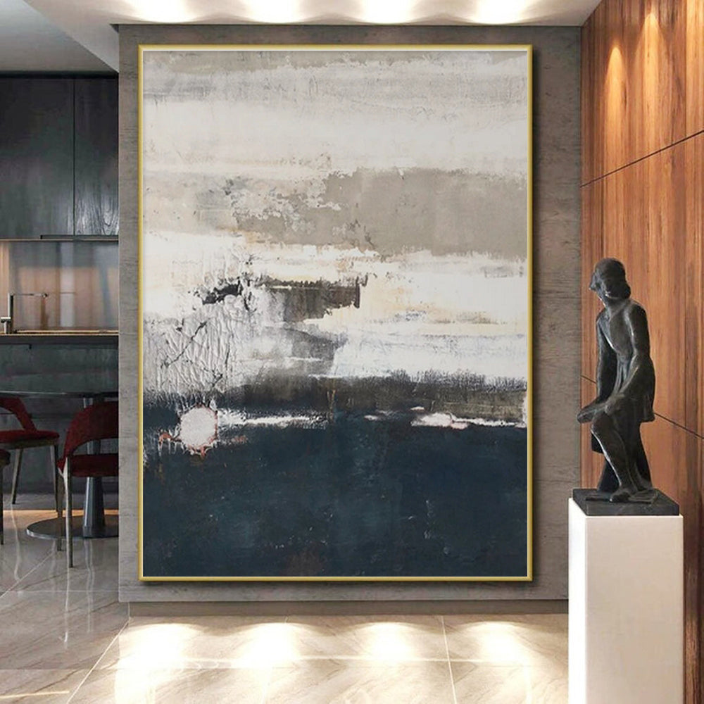 Unique Abstract Art Gray & Black Textured Abstract, Large Contemporary Wall Art HS322