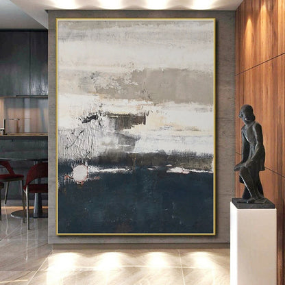 Unique Abstract Art Gray & Black Textured Abstract, Large Contemporary Wall Art HS322