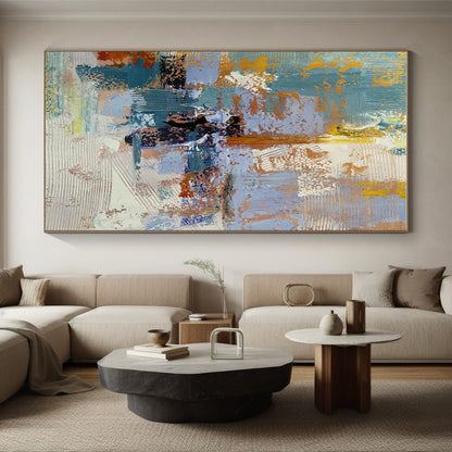 Hand-Painted Teal & Orange Textured Abstract, Acrylic Modern Art Painting HS362