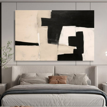 Oversized Canvas Art Black and White Abstract Geometric Painting WB202