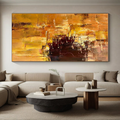 Acrylic Modern Art Paintings Orange, Yellow, and Brown Textured Abstract Painting On Canvas HS802