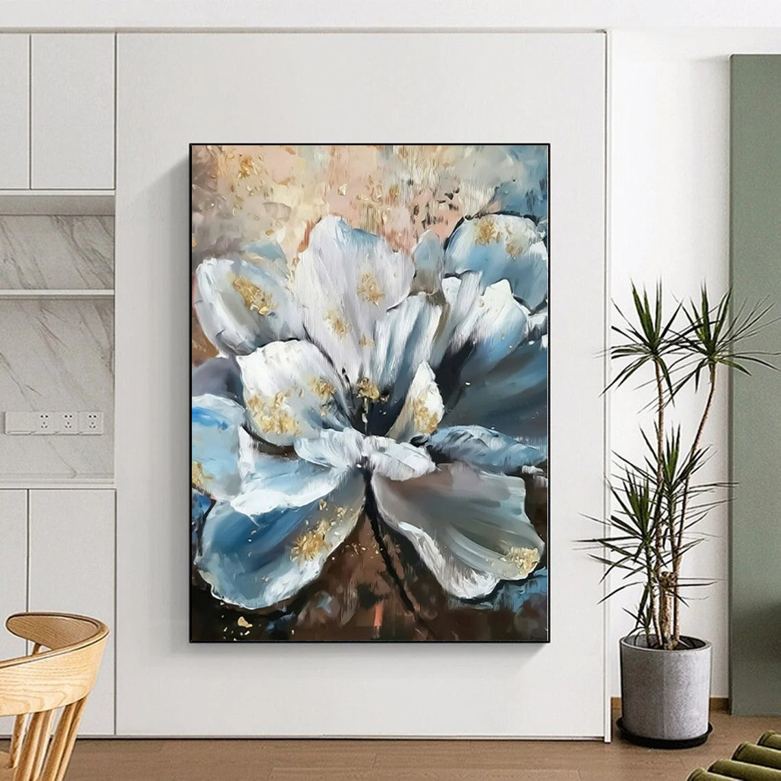 Blue, White, Gold Abstract Floral Art For Bedroom and Dining Room WS428